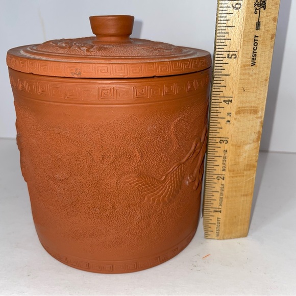 Japanese Tokoname Redware Flying Dragon in Cloud Covered Pot Jar 5 1/2" - Picture 11 of 14